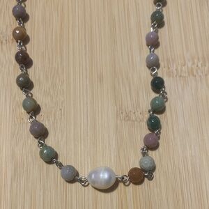Multicolour Stone Necklace with Pearl Accent
